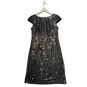 Adrianna Papell Womens Sequin Sheath Dress Size 4 Black Party V-Neck Formal